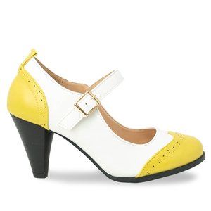 Women's Yellow/White Two Tone Mary Jane Retro Pump